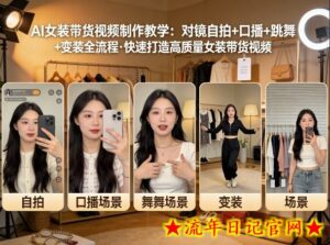 AI女装带货视频制作教学,对镜自拍、口播、跳舞、变装全流程,快速打造高质量女装带货视频-流年日记