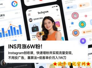 INS月涨6W粉!Instagram创收课,快速增粉并实现流量变现,不用用投广告,靠算法+低客单价月入1W刀-流年日记
