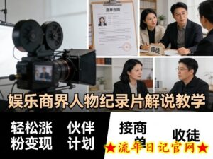 娱乐商界人物纪录片解说教学，轻松涨粉变现，伙伴计划，接商单，收徒等-流年日记