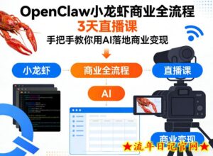 OpenClaw小龙虾商业全流程3天直播课，手把手教你用AI落地商业变现-流年日记