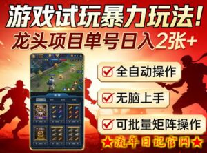 游戏试玩暴力玩法!龙头项目单号日入200+,全自动操作无脑上手,可批量矩阵操作【揭秘】-流年日记
