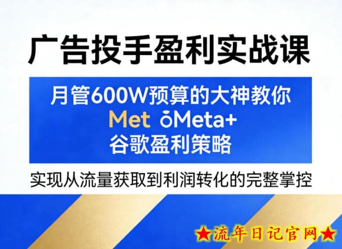 广告投手盈利实战课，月管600W预算的大神教你Meta+谷歌盈利策略，实现从流量获取到利润转化的完整掌控