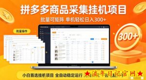拼多多商品信息全自动采集项目，批量可矩阵，单机轻松日入300+，无需云机一台电脑开干【揭秘】-流年日记