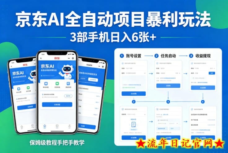 京东AI全自动项目暴利玩法，3部手机日入6张+，保姆级教程手把手教学【揭秘】
