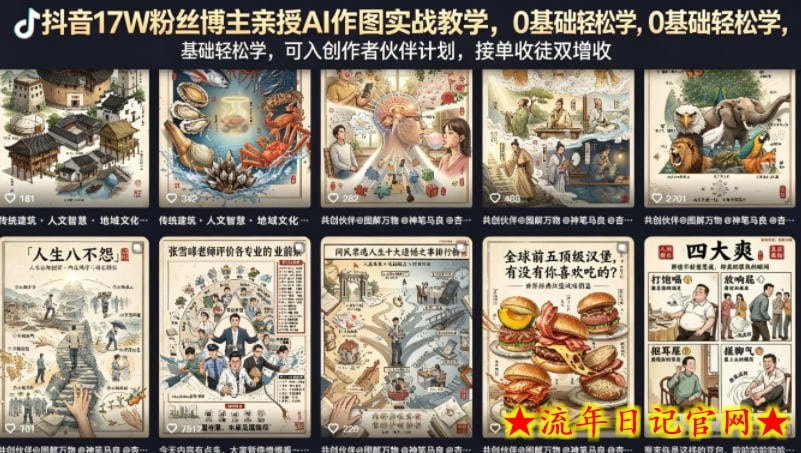 抖音17W粉丝博主亲授AI作图实战教学，0基础轻松学，可入创作者伙伴计划，接单收徒双增收