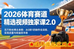 2026体育赛道精选视频独家课2.0，百万粉丝博主亲授：从0到1的制作全流程，实现流量与收益双丰收-流年日记