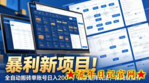 暴利新项目！全自动搬砖单账号日入200+，独家矩阵玩法，保姆级操作【揭秘】-流年日记