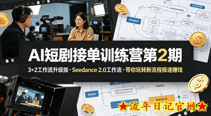 AI短剧接单训练营第2期，3+2工作流升级版，Seedance 2.0工作流，带你玩转新流程极速賺钱