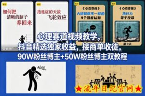 AI心理学赛道视频制作教学，撸抖音精选独家收益，接商单收徒，90W粉丝博主+50W粉丝博主双教程-流年日记