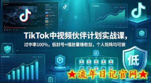 TikTok中视频伙伴计划实战课,过中率100%,低封号+播放量賺收益,个人矩阵均可做-流年日记