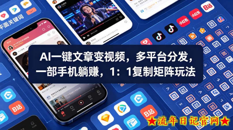 Ai一键文章变视频，多平台分发，一部手机躺賺，1：1复制矩阵玩法