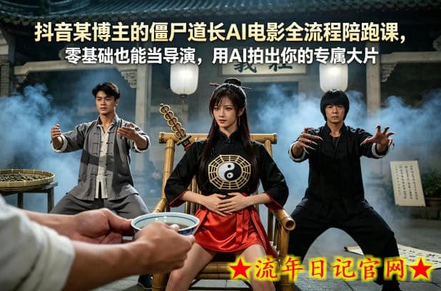抖音某博主的僵尸道长AI电影全流程陪跑课，零基础也能当导演，用AI拍出你的专属大片