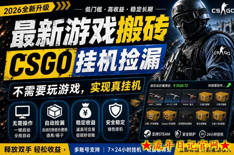 最新游戏搬砖，CSGO纯挂G，不需要玩游戏，实现真挂G，月入1W+，五一小高峰上车可吃肉，手机即可操作【揭秘】