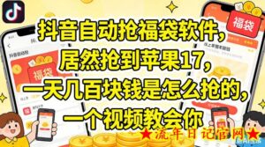 抖音自动抢福袋软件，居然抢到苹果17，一天几张是怎么抢的，一个视频教会你【揭秘】-流年日记