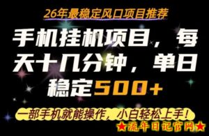 一部手机就可以操作，每天十几分钟，轻松日入500+，26年最稳定风口项目【揭秘】-流年日记