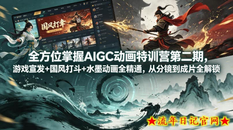 全方位掌握AIGC动画特训营第二期，游戏宣发+国风打斗+水墨动画全精通，从分镜到成片全解锁