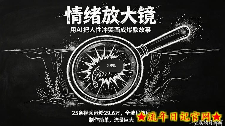 AI制作“情绪放大镜“视频，25条视频涨粉29.6W粉，流量巨大，制作简单，全流程教程