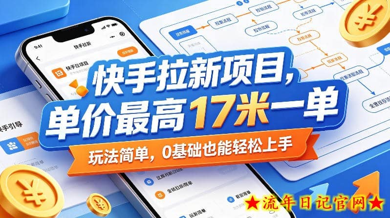 快手拉新项目，单价最高17米一单，玩法简单，0基础也能轻松上手