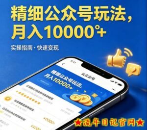 精细化公众号玩法，我们给你提供文章，你来负责发布，收益可观，月入1W+【揭秘】-流年日记