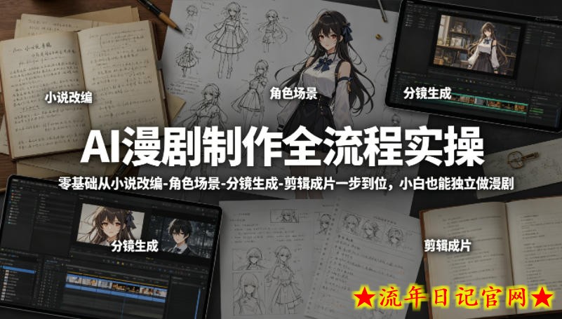 AI漫剧制作全流程实操，零基础从小说改编-角色场景-分镜生成-剪辑成片一步到位，小白也能独立做漫剧