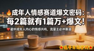 公众号流量主成年人情感心理赛道，流量最大，受众最广的主流赛道之一，平均每2篇就有1篇万爆文章-流年日记