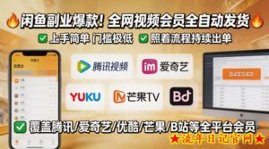 闲鱼售卖全网视频会员副业，全自动发货，上手简单、门槛极低，照着流程就能持续出单-流年日记