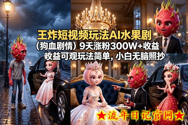 王炸短视频玩法AI水果剧（狗血剧情）9天涨粉300W+收益可观玩法简单，小白无脑照抄，详细拆解玩法