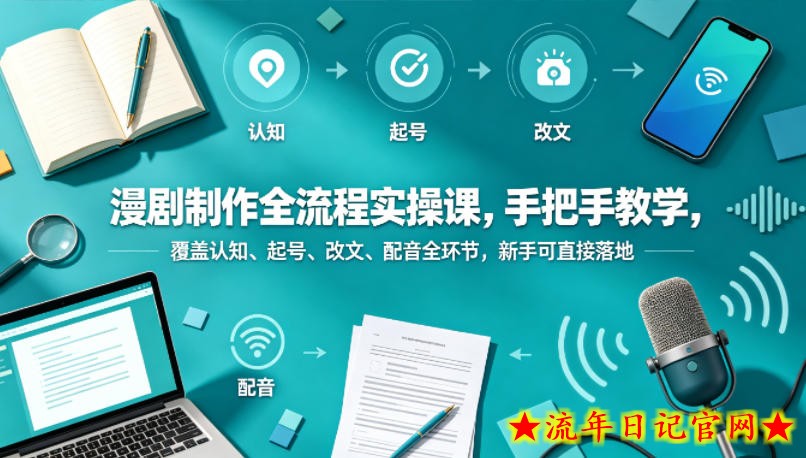 漫剧制作全流程实操课，手把手教学，覆盖认知、起号、改文、配音全环节，新手可直接落地