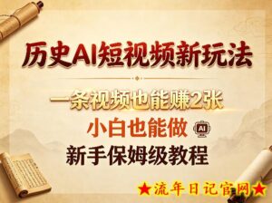 历史AI短视频新玩法，一条视频也能賺2张，小白也能做，新手保姆级教程-流年日记
