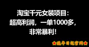 淘宝千元女装项目：超高利润，一单1000多，非常暴利-流年日记