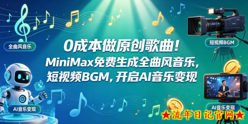 0成本做原创歌曲！MiniMax免费生成全曲风音乐，短视频BGM，开启AI音乐变现