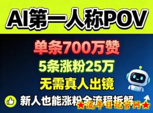 AI第一人称POV，单条700W赞，5条涨粉25W，无需真人出镜，新人也能涨粉全流程拆解-流年日记