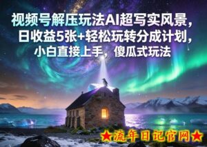 视频号解压玩法AI超写实风景，日收益5张+轻松玩转分成计划，小白直接上手，傻瓜式玩法-流年日记