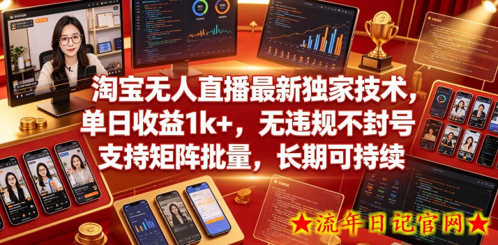 淘宝无人直播最新独家技术，单日收益1k+，无违规不封号，支持矩阵批量，长期可持续【揭秘】