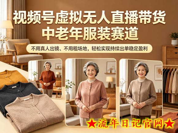 视频号虚拟无人直播带货中老年服装赛道，不用真人出镜、不用租场地，轻松实现持续出单稳定盈利