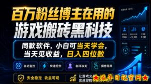 百万粉丝博主在用的游戏搬砖黑科技，同款软件，小白可当天学会，当天见收益，日入四位数【揭秘】-流年日记
