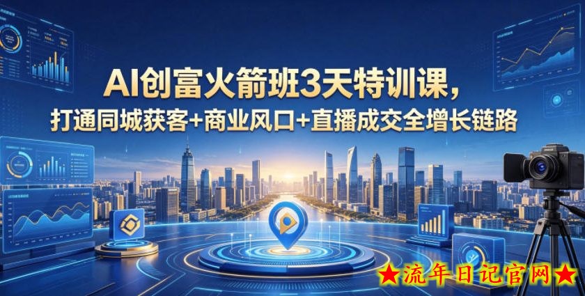AI创富火箭班3天特训课，打通同城获客+商业风口+直播成交全增长链路，2026年4月新课