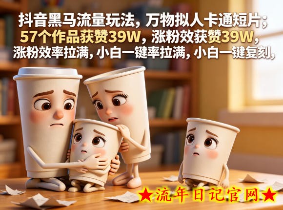 抖音黑马流量玩法，万物拟人卡通短片，57个作品获赞39W，涨粉效率拉满，小白一键复刻，保姆级拆解