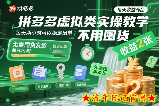 拼多多虚拟类实操教学，不用囤货、不用发货，每天两小时可以稳定出单，每天收益2张（更新2026年）