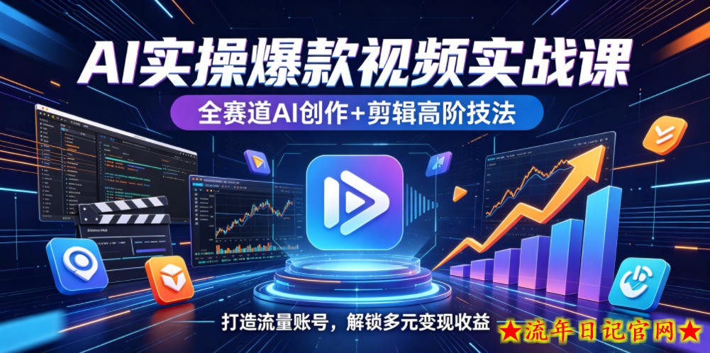 AI实操爆款视频实战课，全赛道AI创作+剪辑高阶技法，打造流量账号，解锁多元变现收益