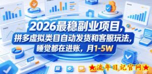 2026最稳副业项目，拼多多虚拟类目自动发货和客服玩法，睡觉都在进账，月1-5W【揭秘】-流年日记