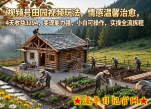 视频号田园视频玩法,情感温馨治愈,4天收益3294,变现能力强,小白可操作,实操全流程拆解-流年日记