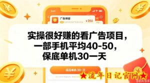 实操很好做的看广告项目,一部手机平均40-50,保底30单机一天【揭秘】-流年日记