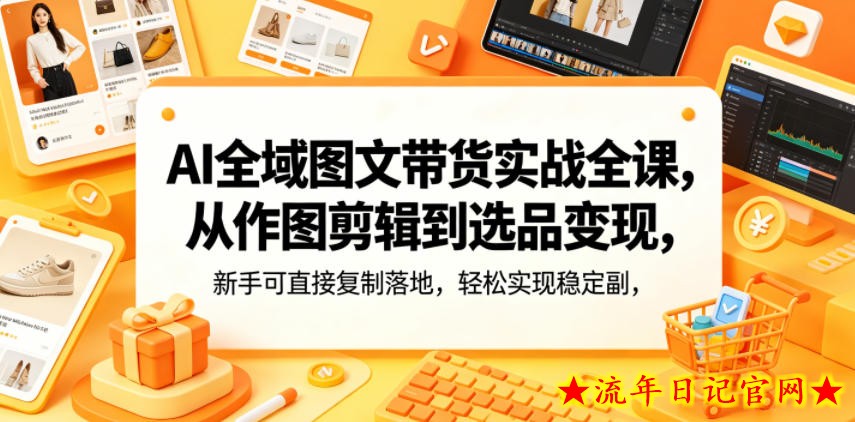AI全域图文带货实战全课，从作图剪辑到选品变现，新手可直接复制落地，轻松实现稳定副业增收