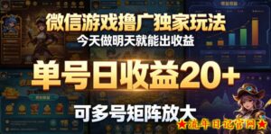 微信游戏撸广独家玩法，今天做明天就能出收益，单号日收益20+，可多号矩阵放大-流年日记