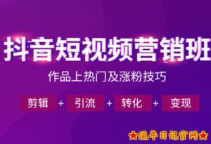 抖音短视频运营班,一门课学会作品上热门及涨粉技巧,引流转化剪辑变现(2026年5月)-流年日记