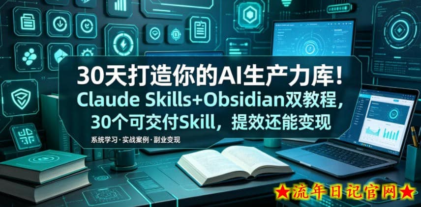30天打造你的AI生产力库！Claude Skills+Obsidian 双教程，30 个可交付 Skill，提效还能变现