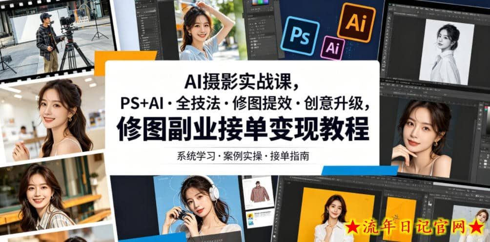 AI摄影实战课，PS+AI・全技法・修图提效・创意升级，修图副业接单变现教程