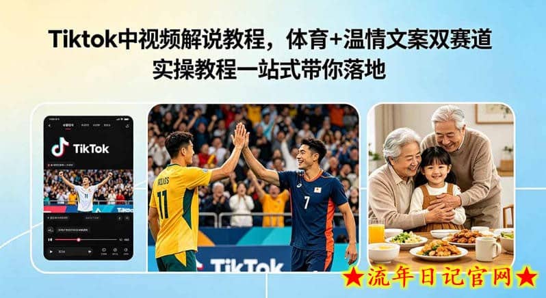 Tiktok中视频解说教程，体育+温情文案双赛道实操教程一站式带你落地，教你出海賺美刀