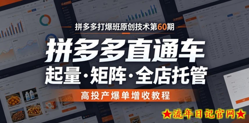 拼多多打爆班原创技术第60期，拼多多直通车，起量・矩阵・全店托管，高投产爆单增收教程